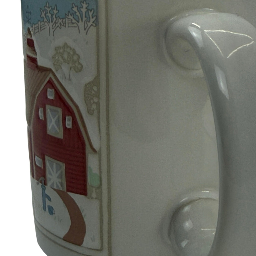 80s Curtis Swann Otagiri Japan Farmhouse Winter Raised Ceramic Coffee Mug