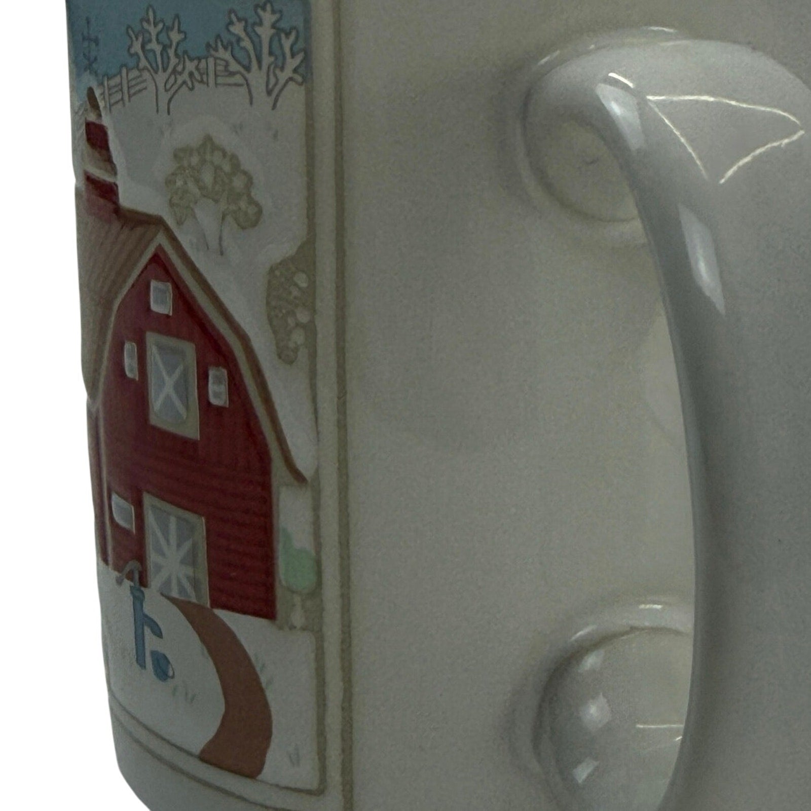 80s Curtis Swann Otagiri Japan Farmhouse Winter Raised Ceramic Coffee Mug