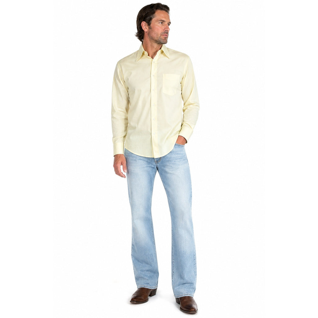 Vintage 70s Darwin Yellow Polyester Knit Point Collar Shirt Mens 42 Chest