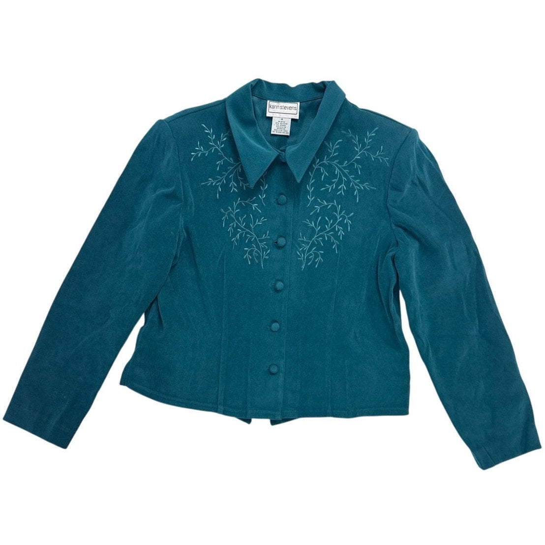Vintage 90s Karin Stevens Teal Faux Suede Dress Jacket Set Size 14 Women's Large