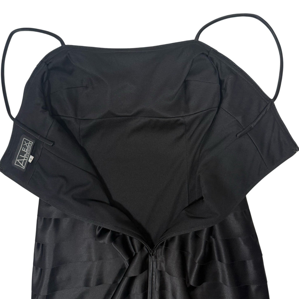 Vintage Y2K Alex Evenings Black Velvet Satin Tiered Cocktail Dress Women's 8