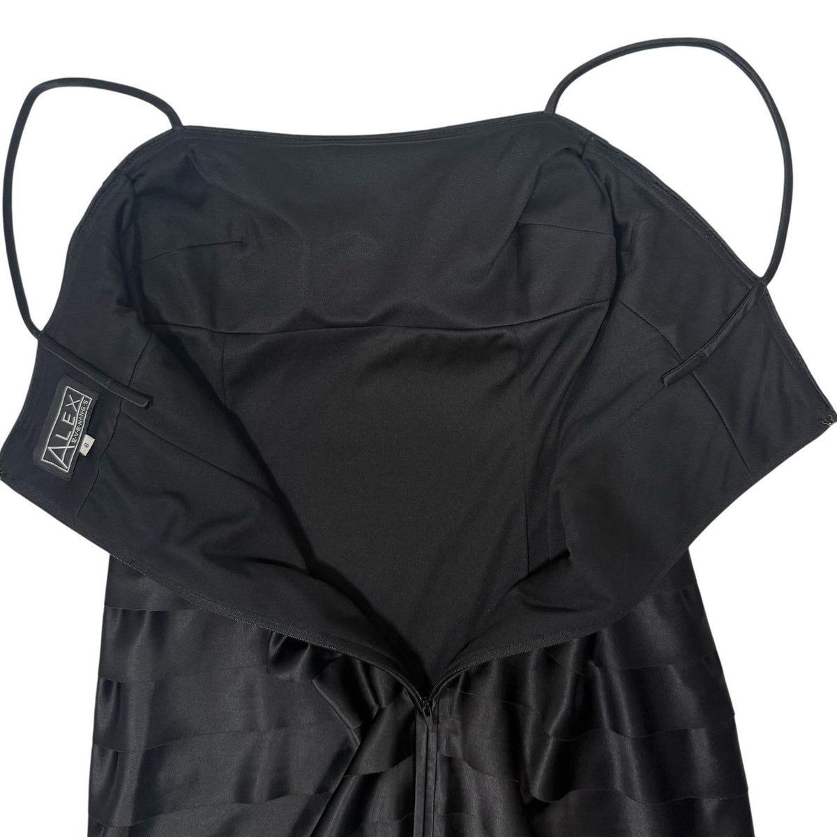 Vintage Y2K Alex Evenings Black Velvet Satin Tiered Cocktail Dress Women's 8