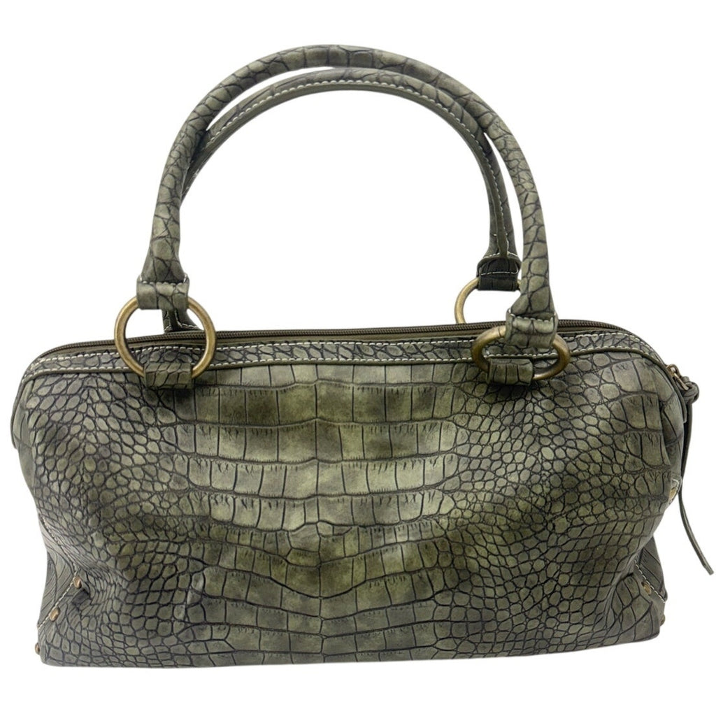 ANA Green Croc Embossed Faux Leather Satchel Purse Buckle Pocket Handbag