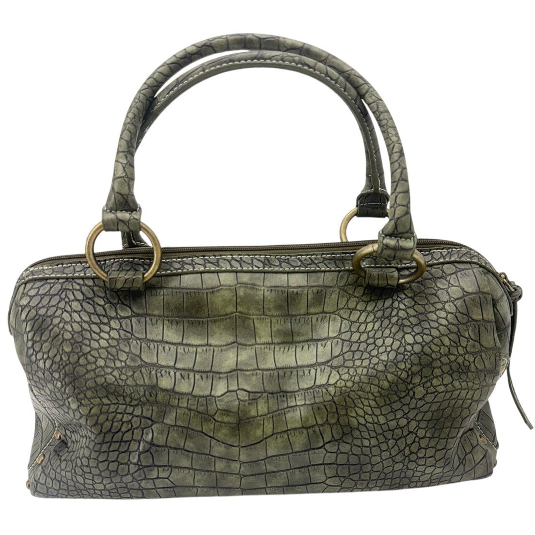 ANA Green Croc Embossed Faux Leather Satchel Purse Buckle Pocket Handbag