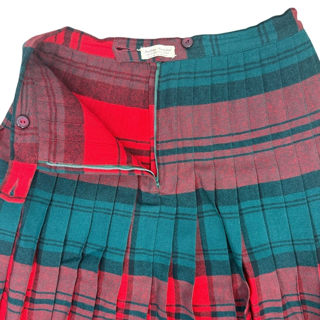 Vintage 1950s Pendleton Turnabout Reversible Plaid Pleated Wool Skirt 28