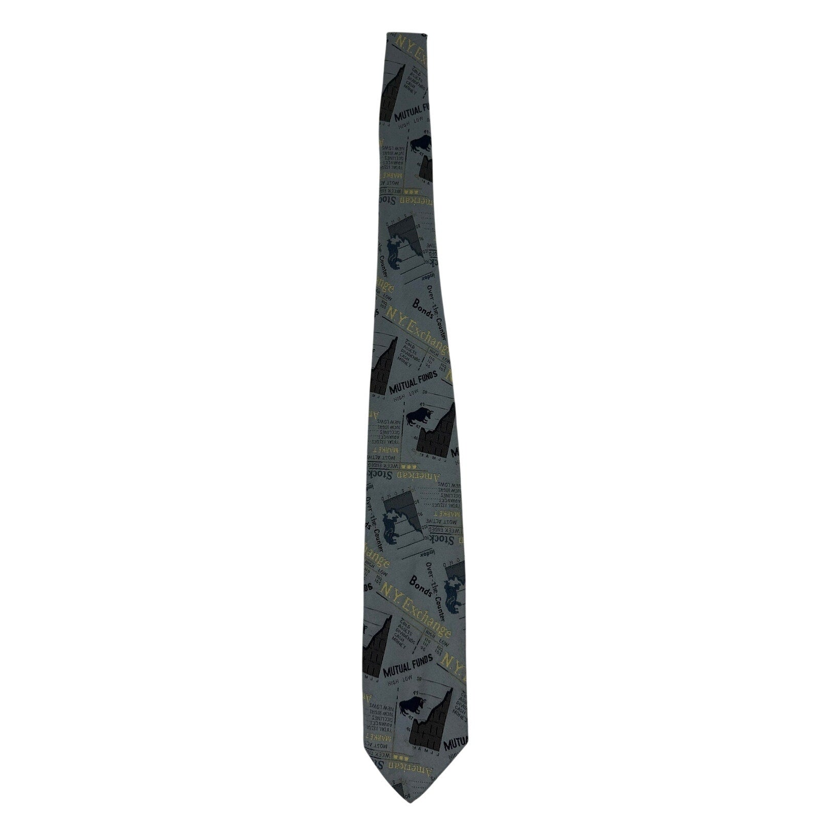 Vintage 80s Court Beltiri Abstract Financial Print Wide Polyester Tie  Gray Blue
