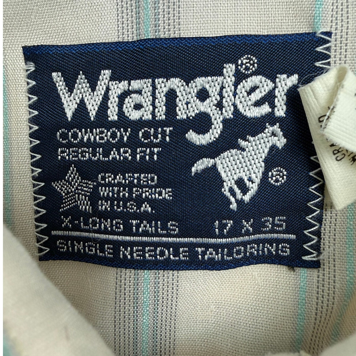 Vintage 80s Wrangler Striped Pearl Snap Western Shirt Men 17x35 USA