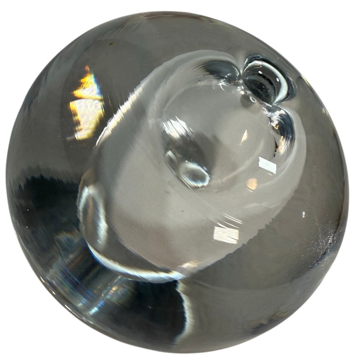 Vintage 70s Clear Glass Pen Holder Paperweight Orb Desk Decor 3.5"