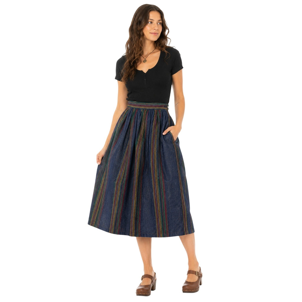 Vintage 90s Andrea Sport Guatemalan Stripe Pleated Midi Skirt 30W USA