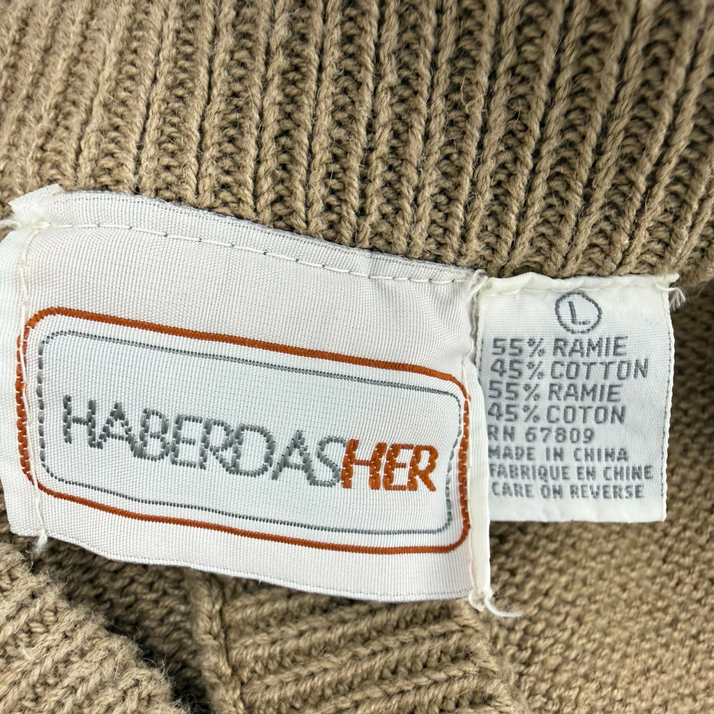 Vintage 1980s Women's Large Haberdasher Taupe Knit Midi Skirt Button Back Elastic