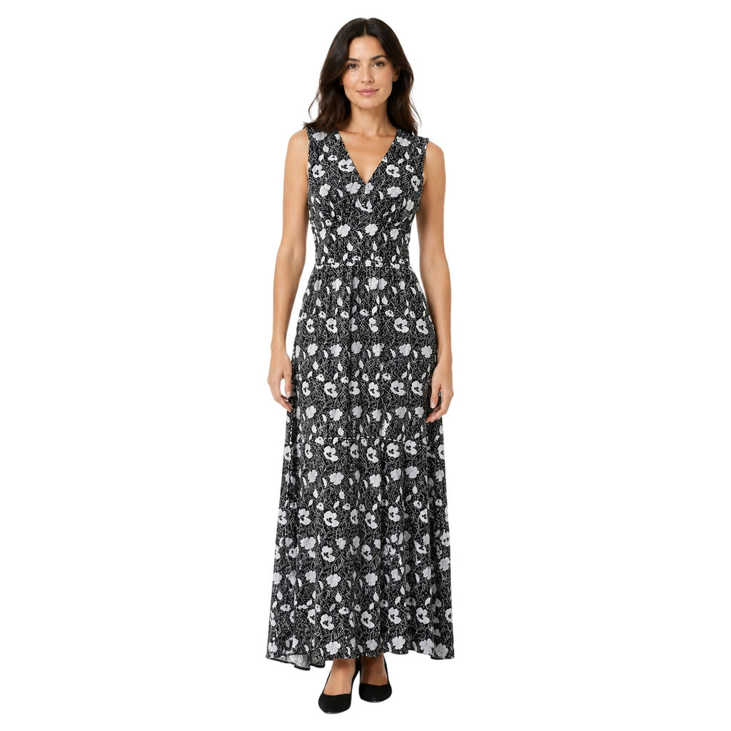 Vintage 70s Handmade Black Silver Floral Sleeveless Maxi Dress Women's Small