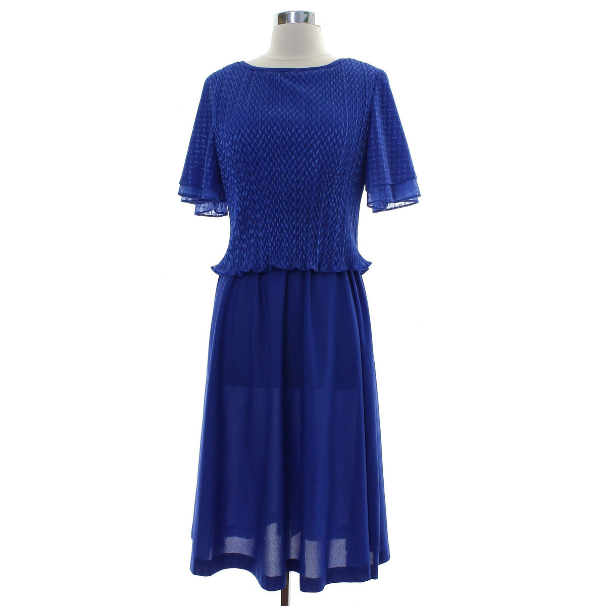 Vintage 70s Women's Small Jenny Blue Pleated Overlay Dress Disco Midi USA