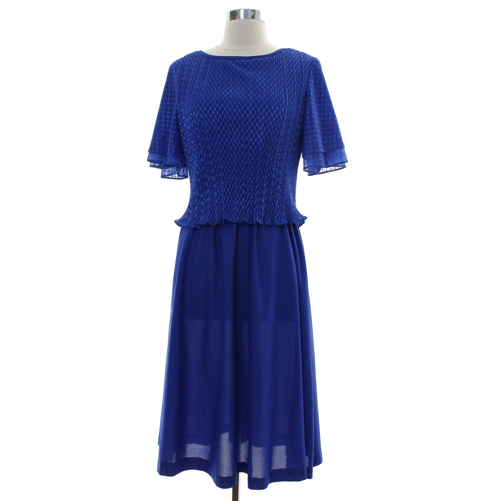 Vintage 70s Women's Small Jenny Blue Pleated Overlay Dress Disco Midi USA
