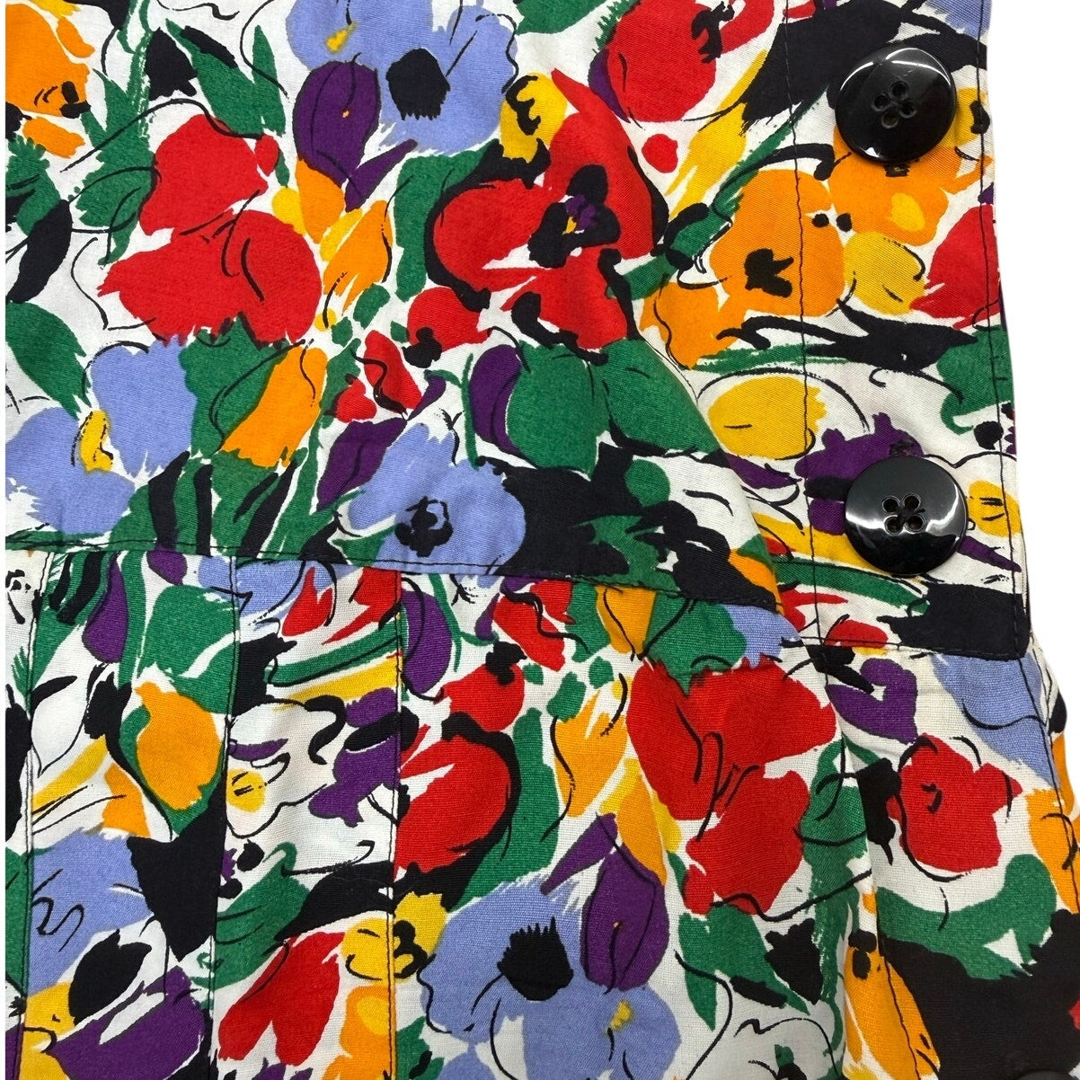 Vintage 80s Joan Martin Floral Midi Dress Scarf Tie Pleated Women's Small