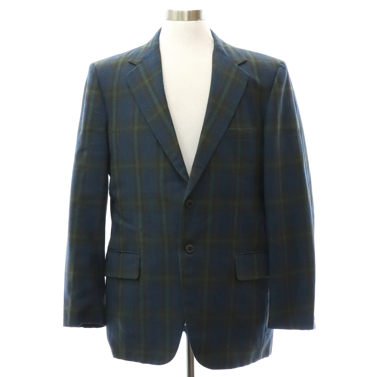 Vintage 70s Curlee Blue Plaid Wool Sport Coat Men’s 42