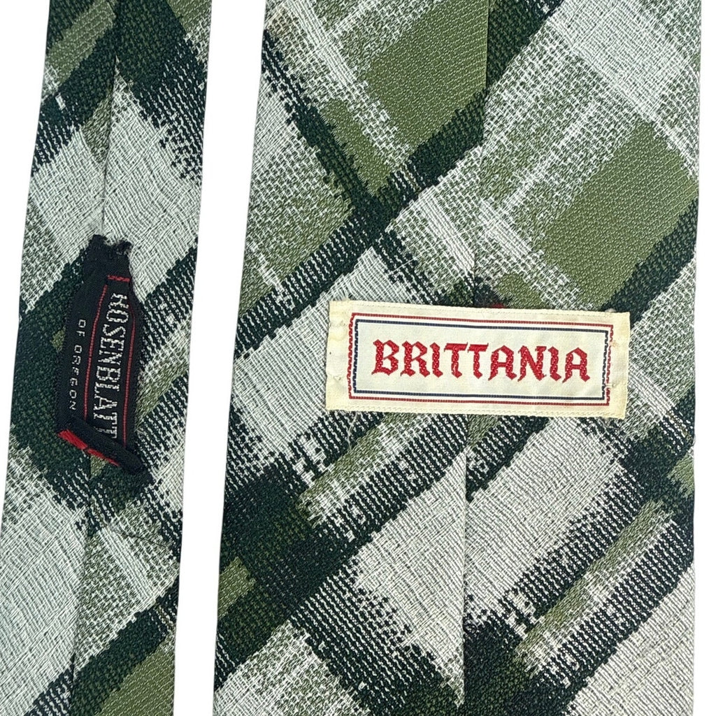 Vintage 70s Brittania Rosenblatts Green Plaid Wide Men's Tie 4"