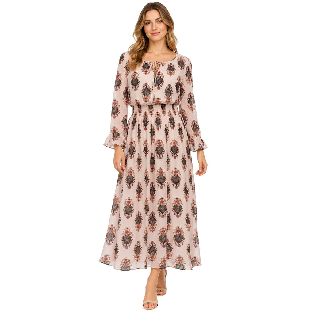 Studio B by Bobeau Pink Paisley Smocked Waist Maxi Dress XL