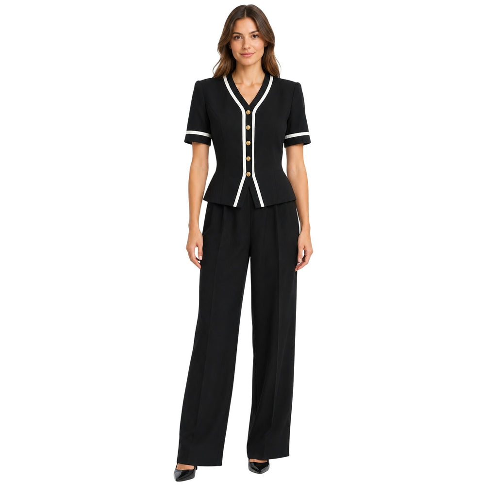 Vintage 80s Taurus II Black White Piped Jumpsuit Women's Size 8