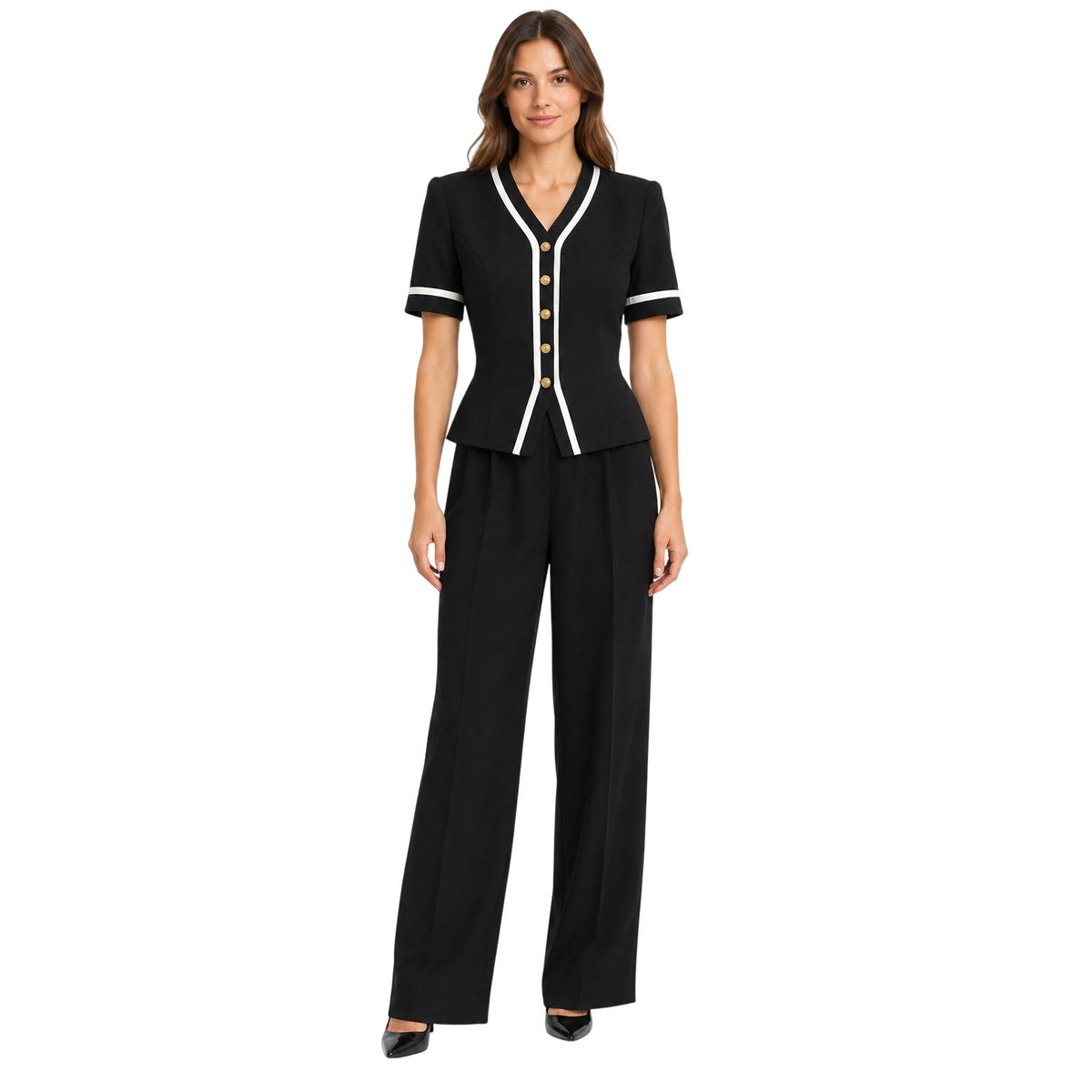 Vintage 80s Taurus II Black White Piped Jumpsuit Women's Size 8