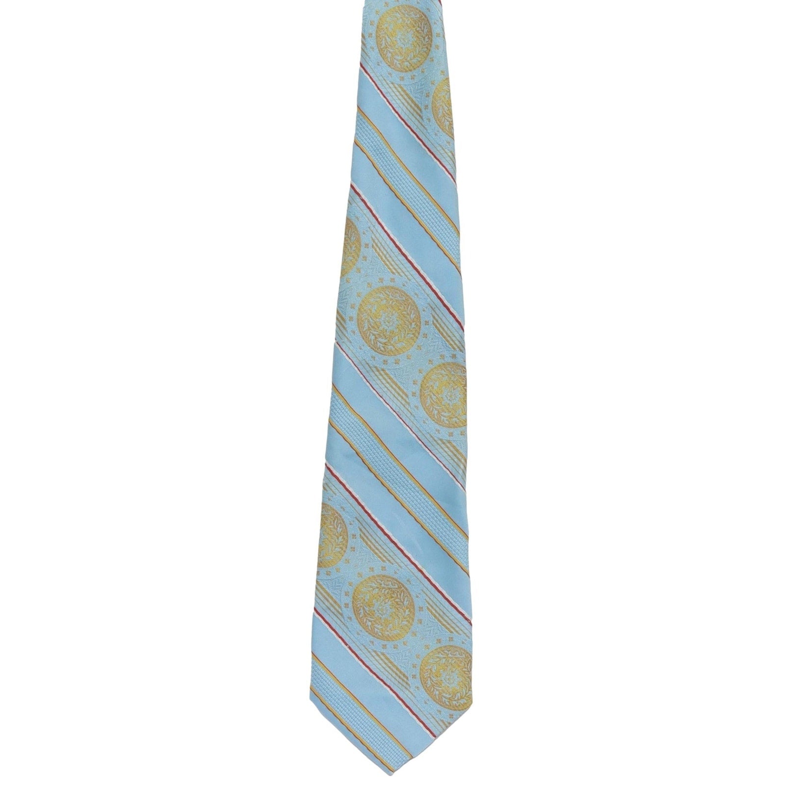 Vintage 1970s JCPenney Baby Blue Polyester Wide Necktie Geometric Stripe