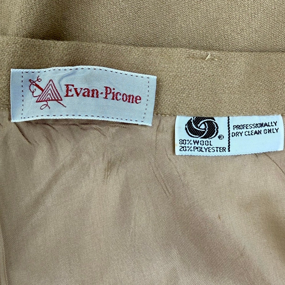 Vintage 90s Evan-Picone Tan Wool A-Line Midi Skirt Women's 26 Waist Fully Lined