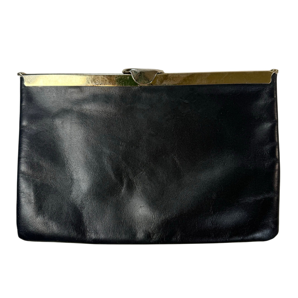 Vintage 60s Etra Navy Leather Clutch Purse w/ Gold Chain Strap