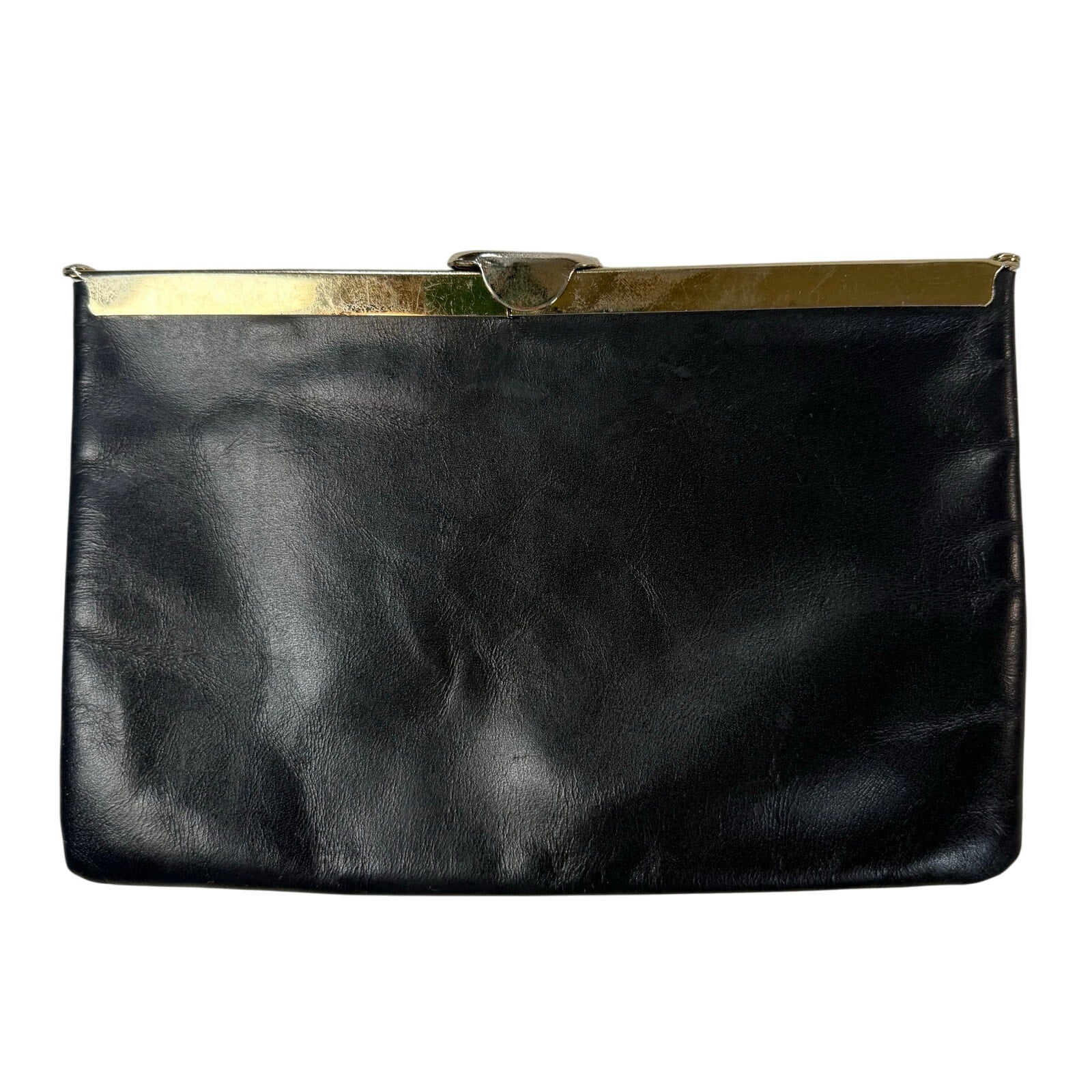 Vintage 60s Etra Navy Leather Clutch Purse w/ Gold Chain Strap