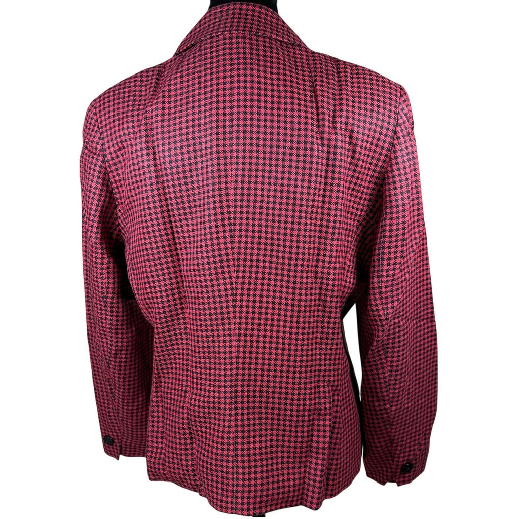Vintage 90s Women's 12P Pink Houndstooth Blazer Jacket USA Made Rayon