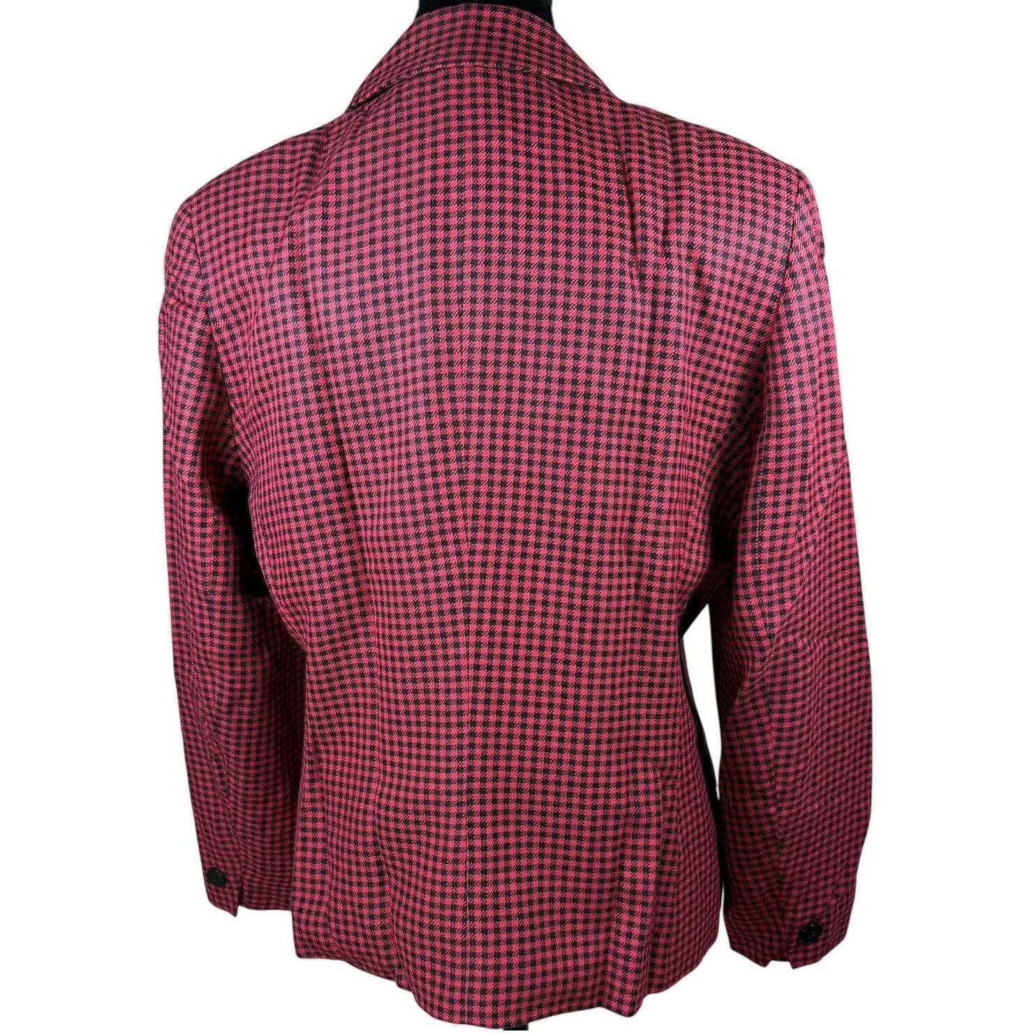 Vintage 90s Women's 12P Pink Houndstooth Blazer Jacket USA Made Rayon