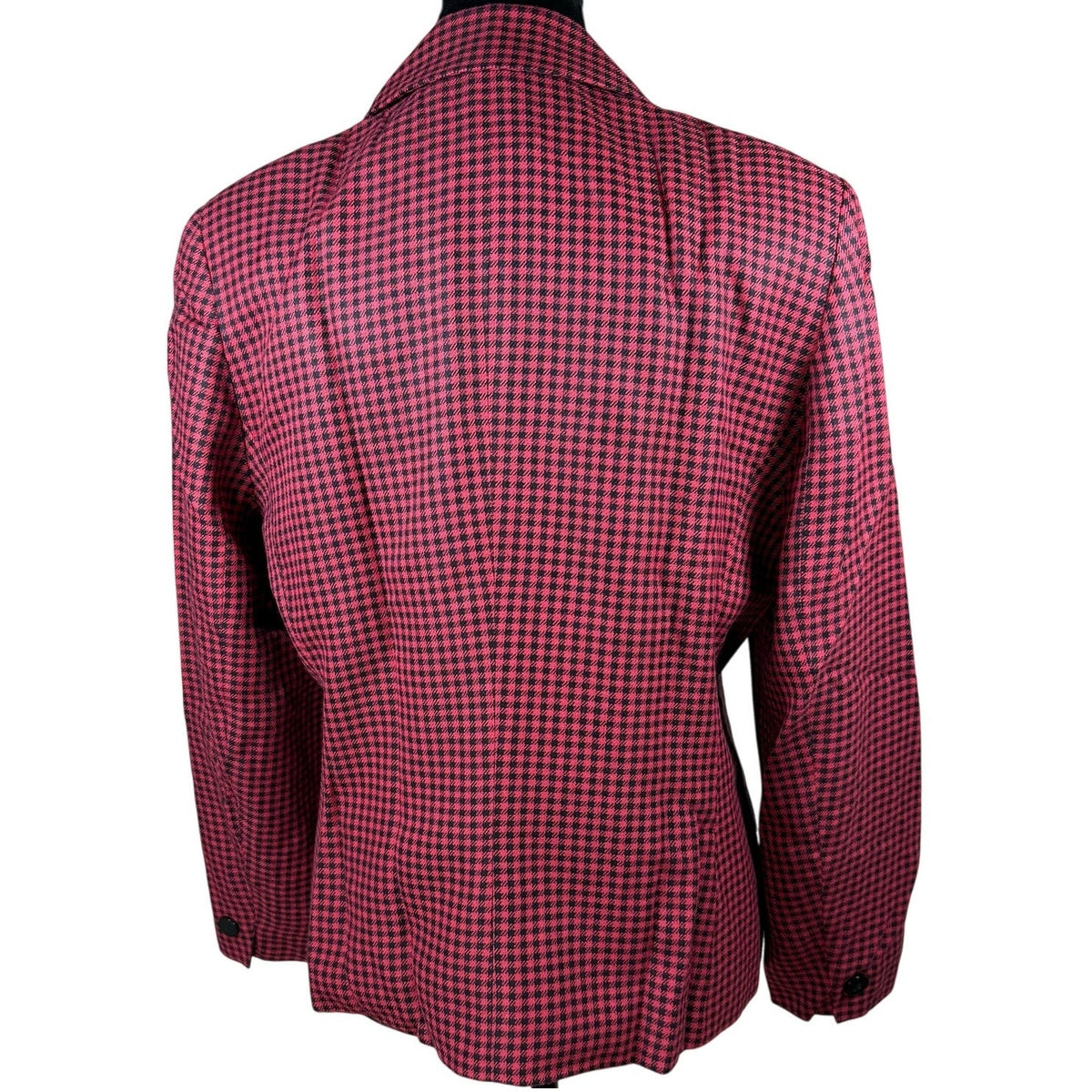 Vintage 90s Women's 12P Pink Houndstooth Blazer Jacket USA Made Rayon