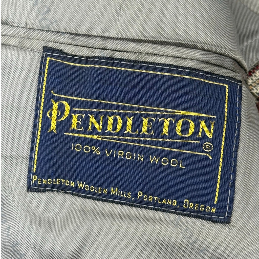 Vintage 70s Men's Large 42 Pendleton Wool Plaid Blazer Gray Tweed Sport Coat