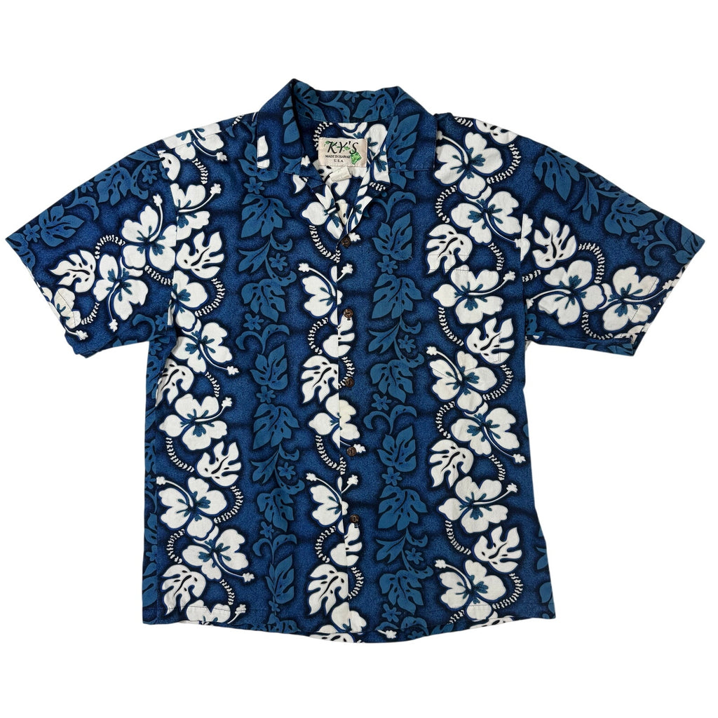 Vintage 80s KY’s Hawaiian Shirt Men's Medium Blue Floral Cotton