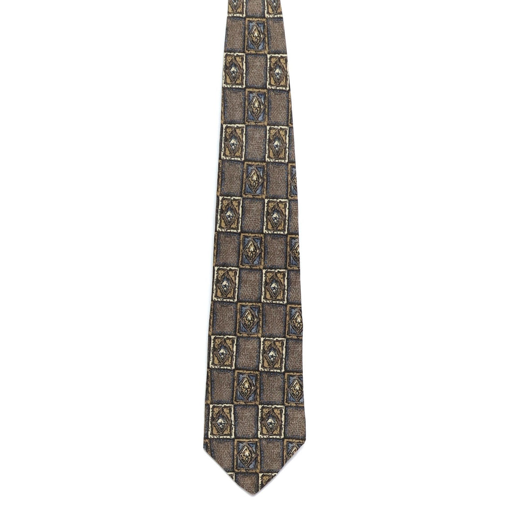 Vintage 90s Villa Bugatti Men's Silk Tie Brown Blue Geometric Check