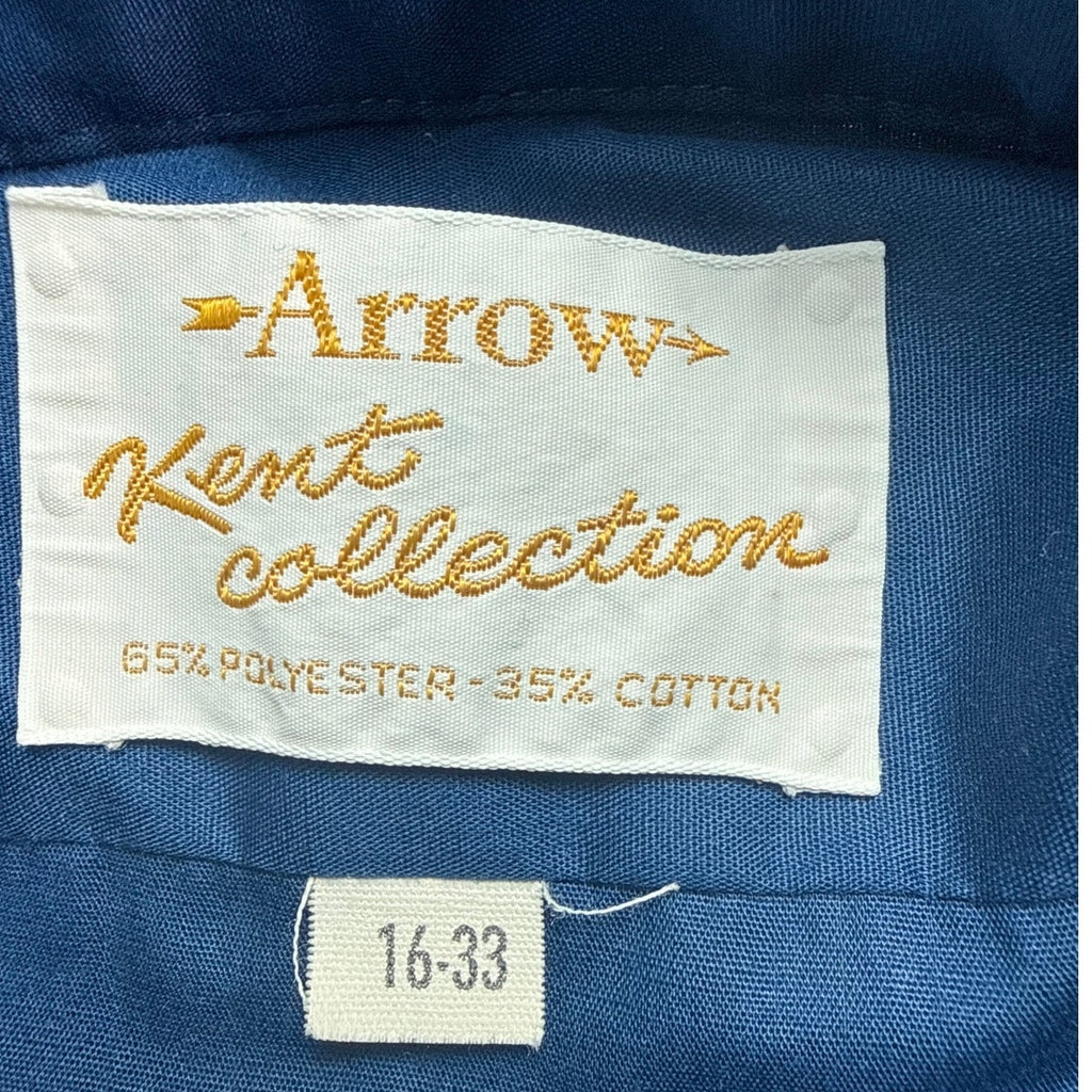 Vintage 1970s Arrow Kent Collection Mens Navy Blue Dress Shirt 16-33