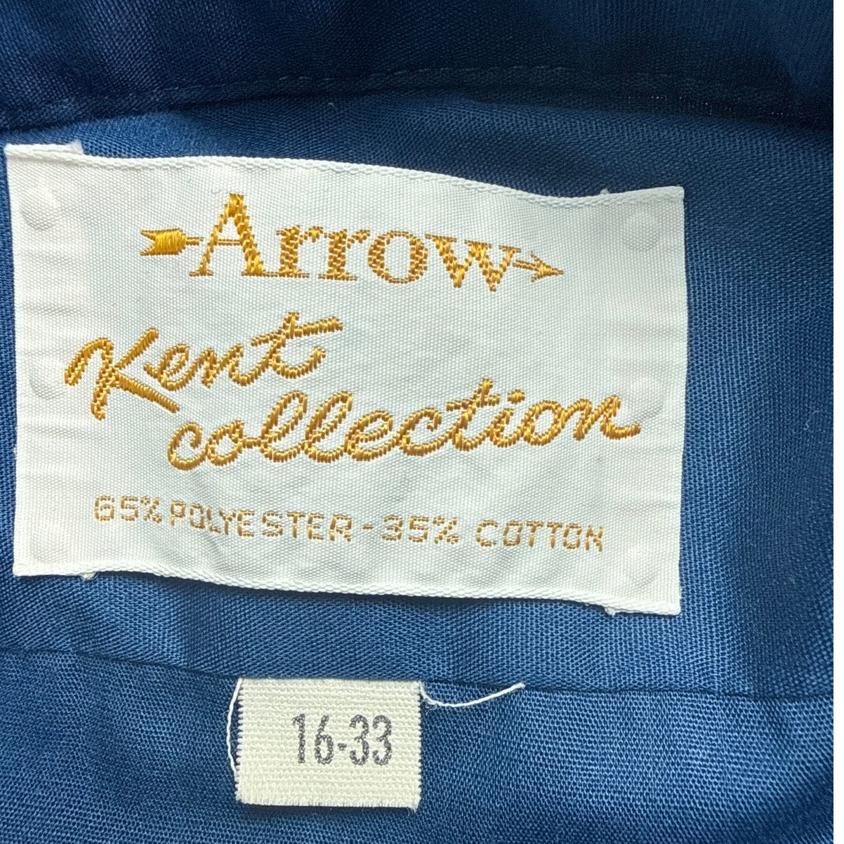 Vintage 1970s Arrow Kent Collection Mens Navy Blue Dress Shirt 16-33