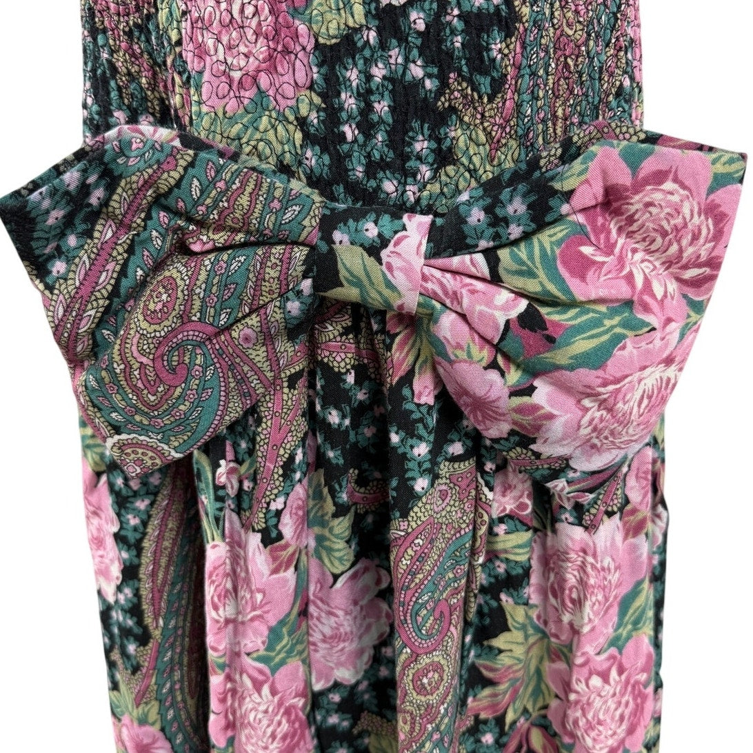 Vintage 80s ACT I New York Black Floral Drop Waist Midi Dress Women's 9/10