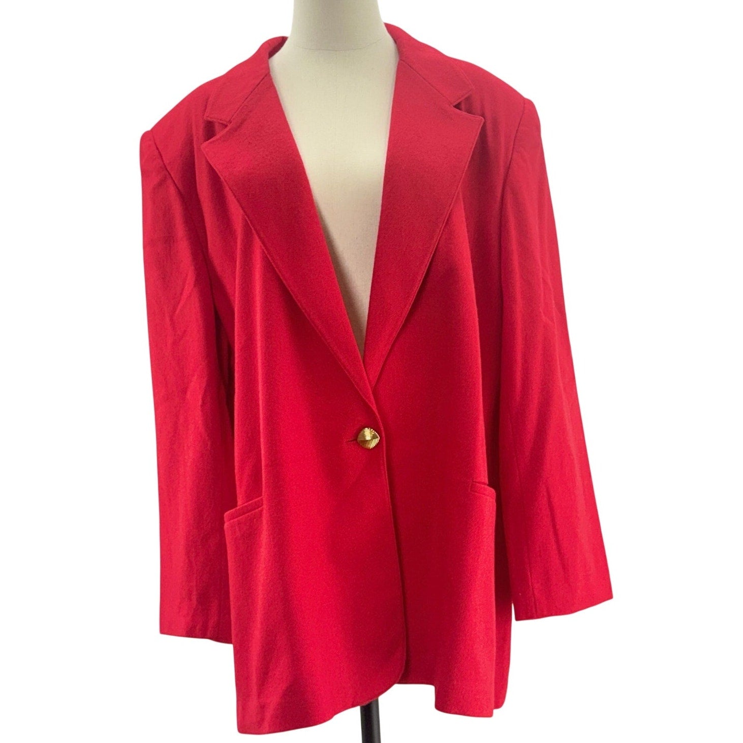 Vintage 80s Worthington Red Wool Blend Blazer Gold Button Plus Size 26W