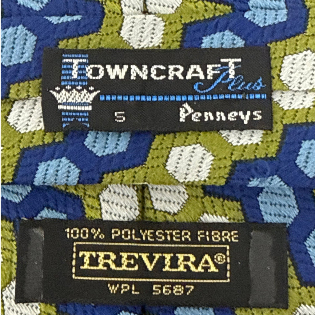 Vintage 70s Men's Tie Towncraft Geometric Necktie Avocado Blue Polyester