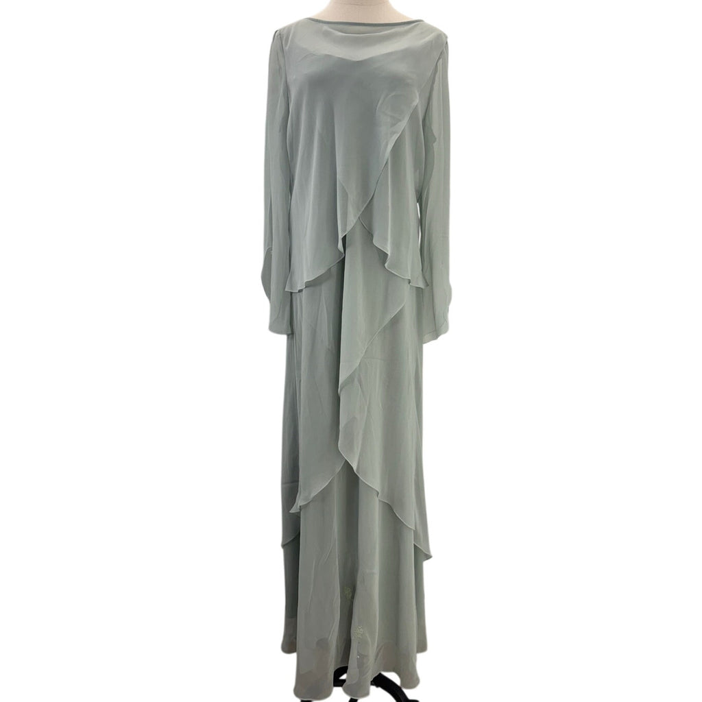 Vintage 90s Women's Large Captivia New York Mint Green Chiffon Layered Dress Set USA