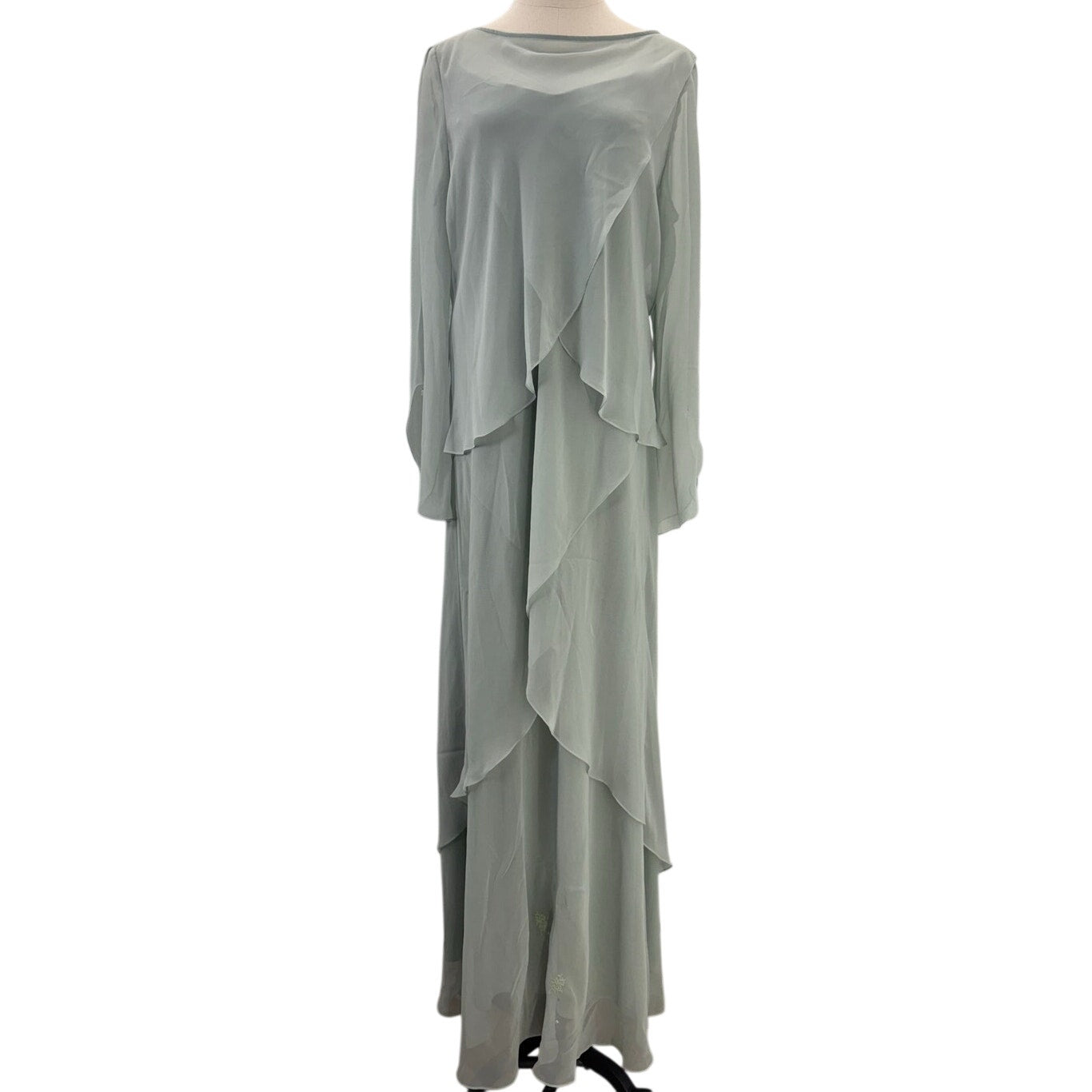 Vintage 90s Women's Large Captivia New York Mint Green Chiffon Layered Dress Set USA