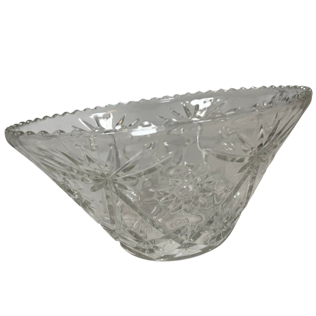 Vintage 70s Clear Glass Punch Bowl Set w/ 9 Cups Starburst Pattern 14” Large