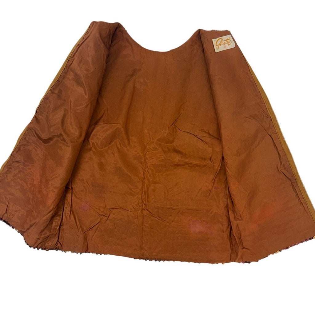 Vintage 70s Glentex Sequin Gold Brown Sleeveless Party Top Women's Medium