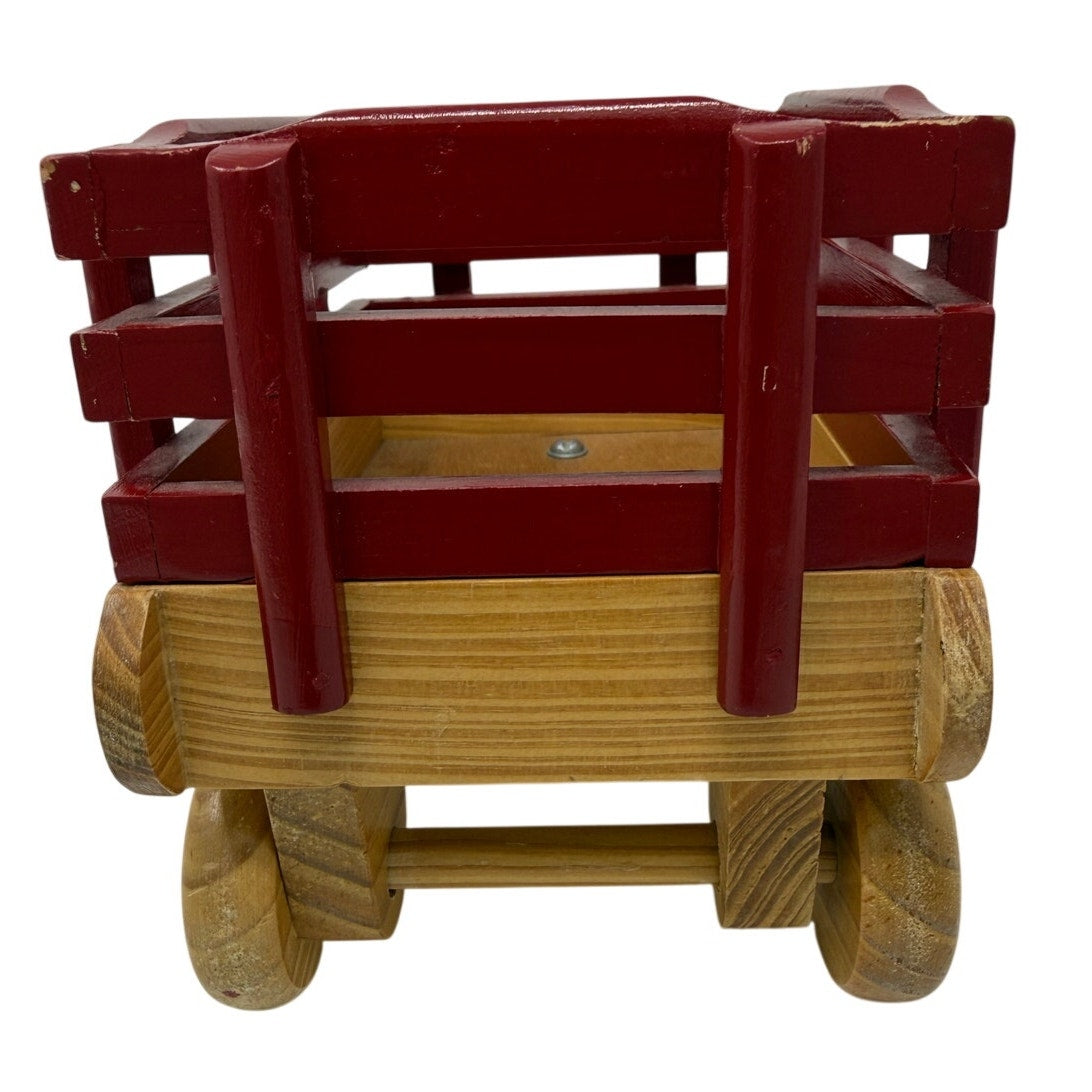 Vintage Painted Wooden Wagon Toy Rustic Farm Decor 12”