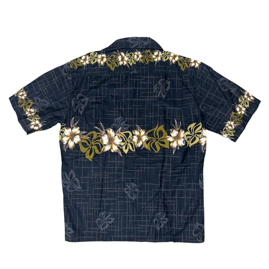 Vintage 80s Hilo Hattie Men's Large Hawaiian Shirt Black Floral Cotton