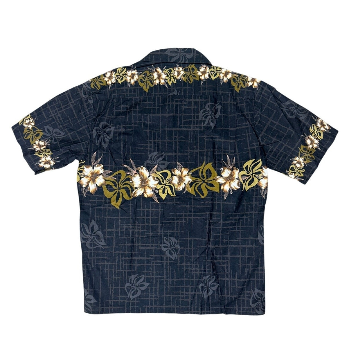 Vintage 80s Hilo Hattie Men's Large Hawaiian Shirt Black Floral Cotton