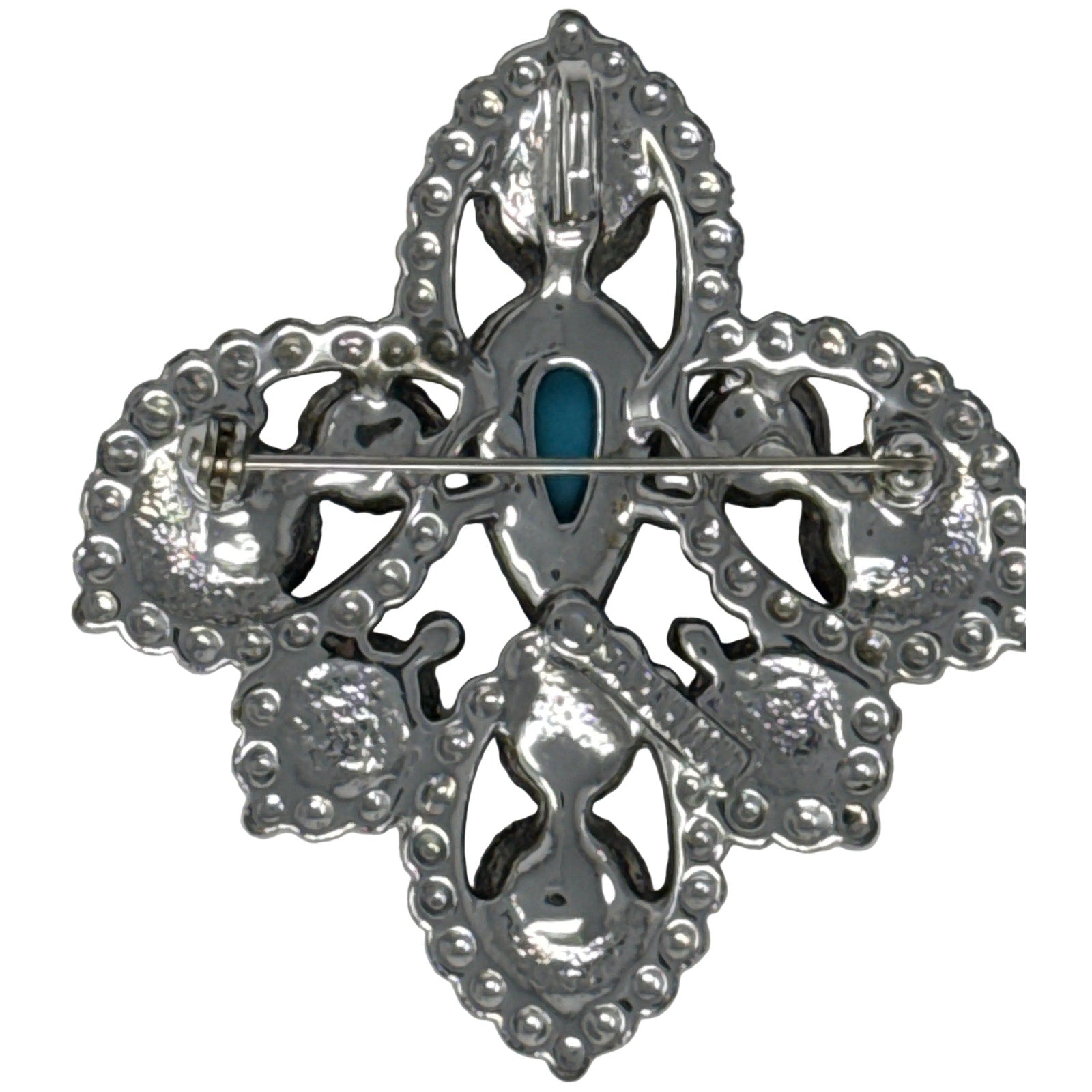 Vintage 70s Sarah Coventry Brooch Silver Tone Purple Turquoise Pearl Beads