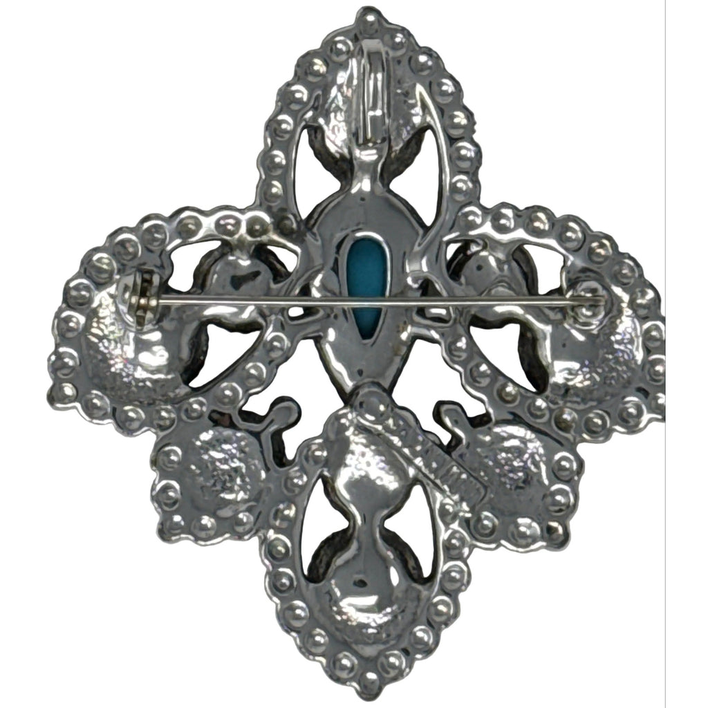 Vintage 70s Sarah Coventry Brooch Silver Tone Purple Turquoise Pearl Beads