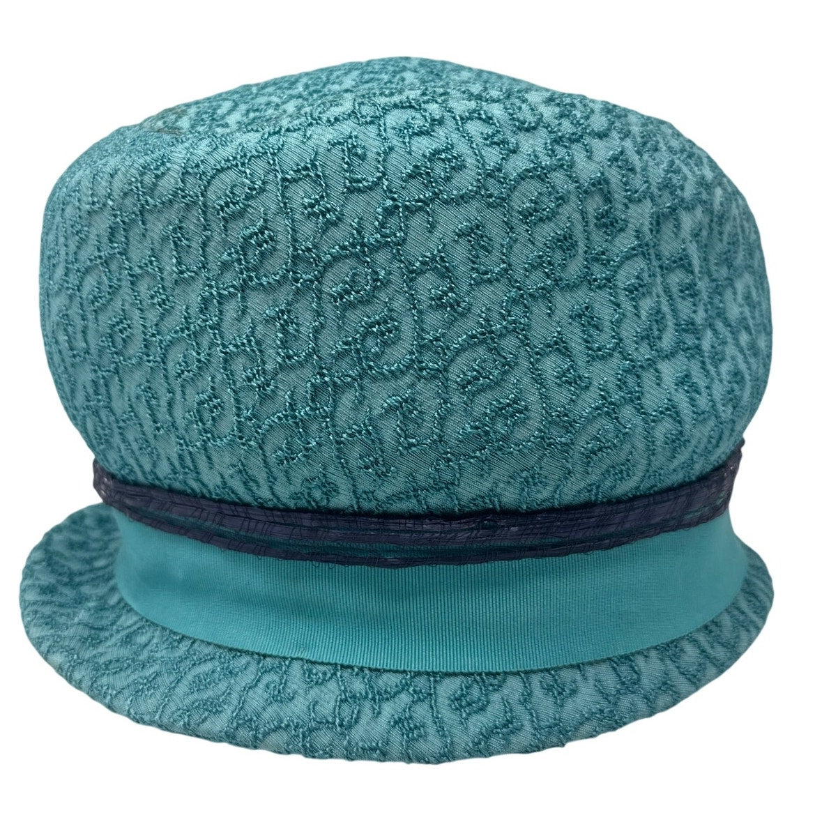 Vintage 1960s Lenhar Turquoise Textured Pillbox Hat Bow Accent 6.5