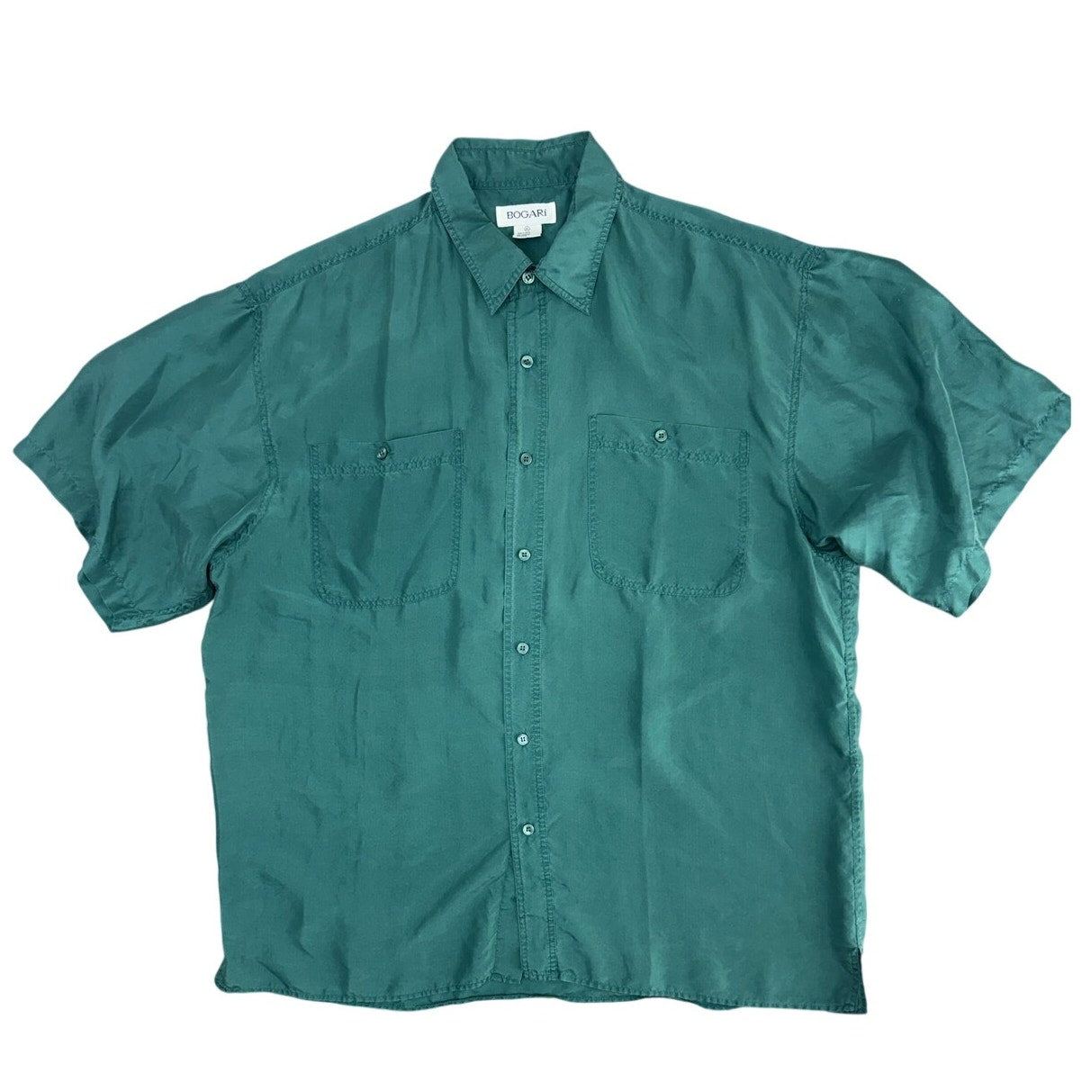 Vintage 90s Bogari Sea Green Silk Camp Shirt Men's XL Button Front