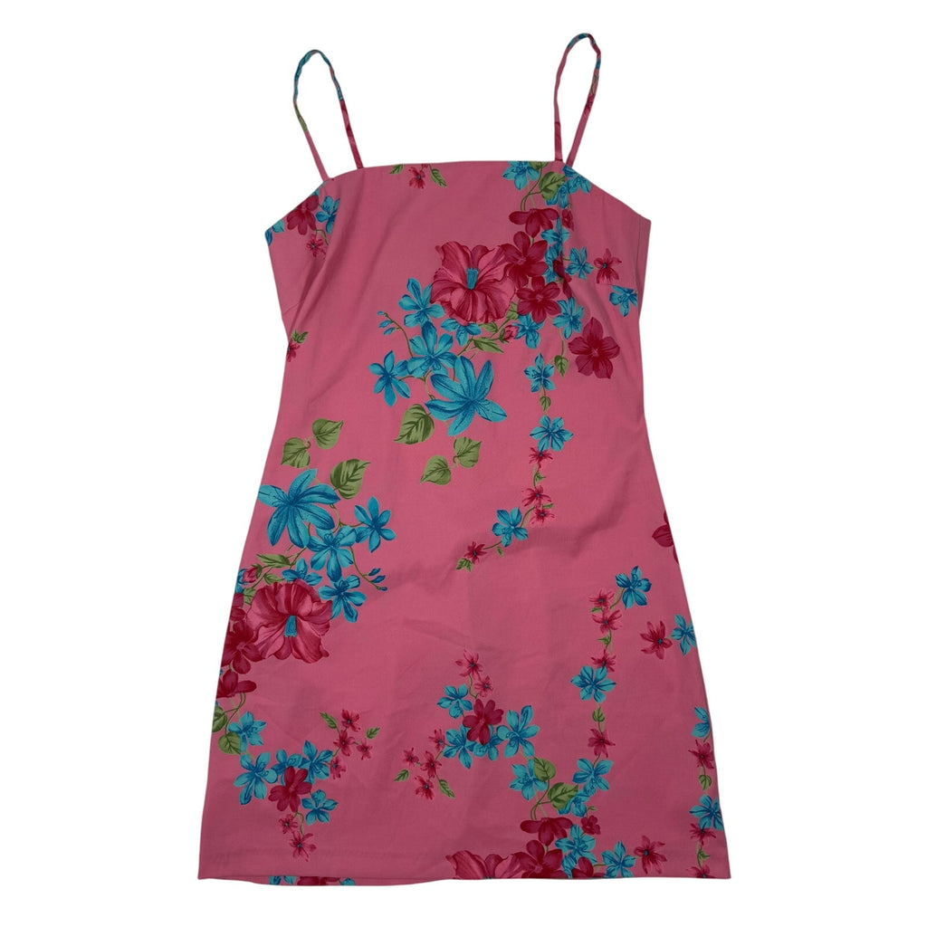 Vintage 90s Women's 9 Byer Too Pink Floral Slip Mini Dress Spaghetti Strap USA
